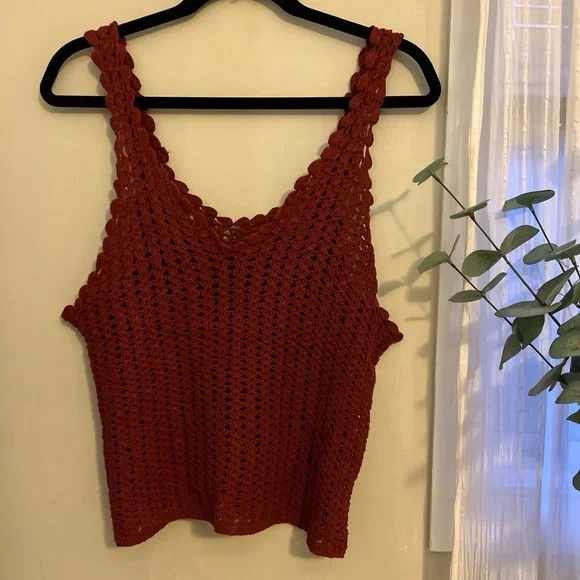 Festival Season Cotton EARTHBOUND Burgundy Red Crochet Tank Top Cowgirl Boho - Picture 2 of 8